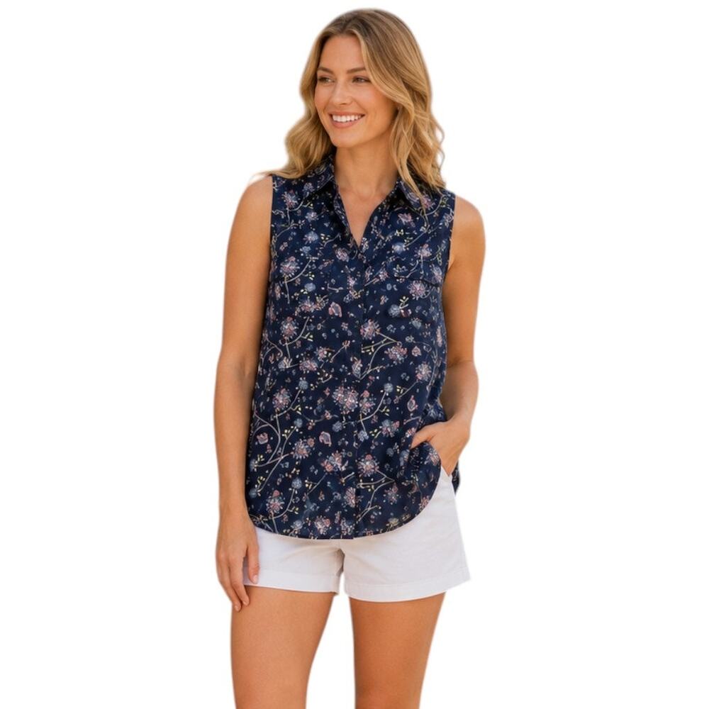 Soho New York & Company Jeans Blue Floral Sleeveless Top, M